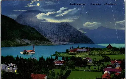 22089 - Oberösterreich - Gmunden , Mondnacht , Salzkammergut - gelaufen 1931