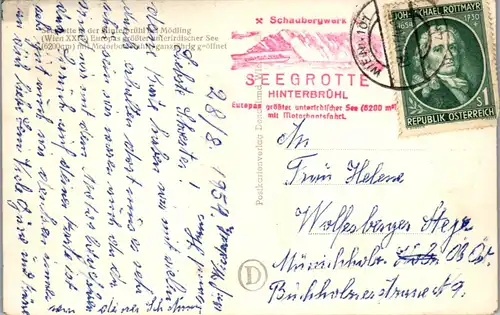 22127 - Niederösterreich - Hinterbrühl , Seegrotte Großer See mit Motorbootsfahrt - gelaufen 1954