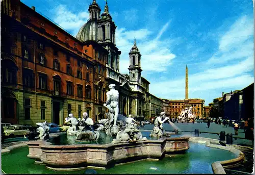 22140 - Italien - Rom , Piazza Navona , Brunnen , Springbrunnen - nicht gelaufen