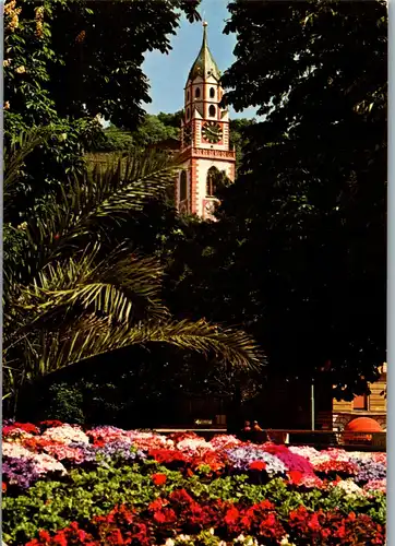 22187 - Italien - Meran , Kurpromenade mit Pfarrturm , Passeggiata col campanile della Parrocchia  - gelaufen 1986