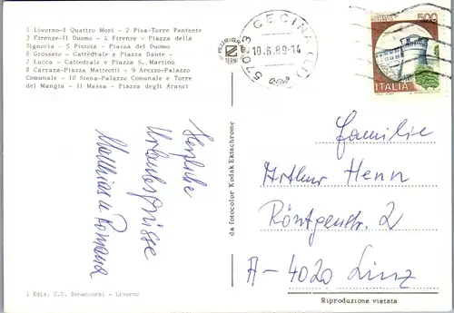 22189 - Italien - Livorno , Quattro Mori , Pisa Torre Pentente , Firenze Duomo , Pistoia Piazza del Duomo , Massa  - gelaufen 1989