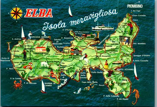 22194 - Italien - Elba , Landkarte , Isola meravigliosa - nicht gelaufen