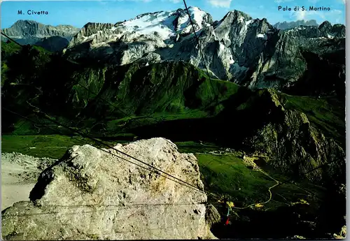 22285 - Italien - Passo Pordoi , La Marmolada con la Funivia del Dass Pordoi , Monte Civetta , Pale di S. Martino , Seilbahn - nicht gelaufen