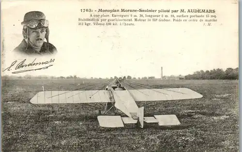 22491 - Flugzeug - Monoplan Morane Saulnier pilote par M. Audemars - nicht gelaufen
