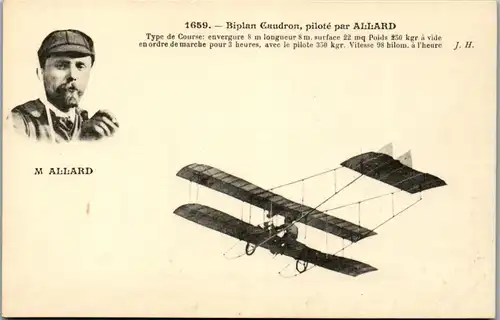 22494 - Flugzeug - Biplan Caudron , Pilote par M. Allard - nicht gelaufen