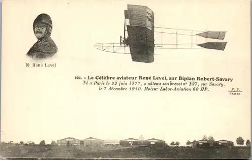 22504 - Flugzeug - Le Celebre aviateur Rene Level , sur Biplan Robert Savary - nicht gelaufen