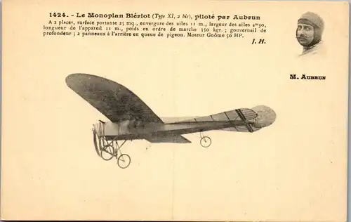 22508 - Flugzeug - Le Monoplan Bleriot , Pilote par Aubrun - nicht gelaufen