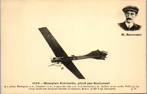 22510 - Flugzeug - Monoplan Antoinette , Pilote par Ruchonnet - nicht gelaufen