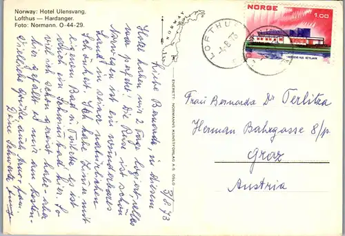 22557 - Norwegen - Lofthus , Hardanger , Hotel Ulensvang - gelaufen 1973