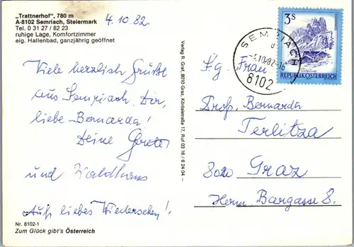 22593 - Steiermark - Semriach , Trattnerhof , Mehrbildkarte - gelaufen 1982