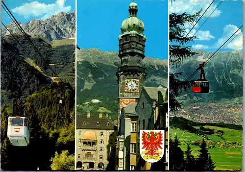 22608 - Tirol - Innsbruck , Nordkettenbahn mit Station Seegrube , Stadtturm , Goldenes Dachl , Patscherkofelbahn - gelaufen 1975