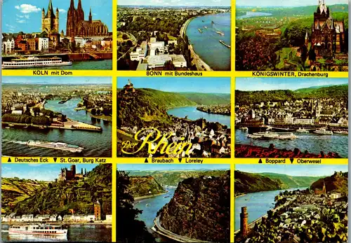 22657 - Deutschland - Der Rhein , Köln , Bonn , Braubach , Boppard , Königswinter , Mehrbildkarte - gelaufen 1980