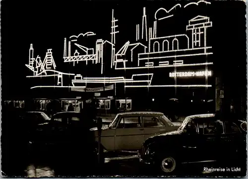 22660 - Deutschland - Essen , Essener Lichtwochen 1961 , Am Burgplatz , Rheinreise in Licht - gelaufen 1961