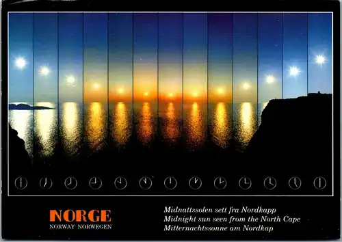 22678 - Norwegen - Midnattssolen sett fra Nordkapp , Mitternachtssonne am Nordkap - gelaufen 1994