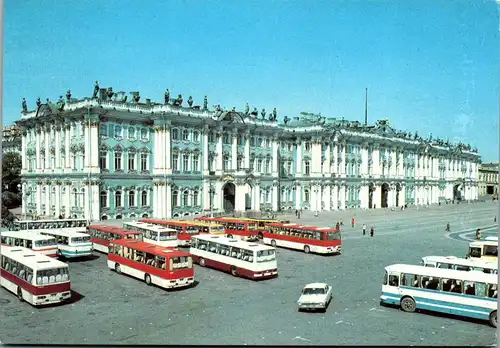 22697 - Russland - St. Petersburg , Schlossplatz , Bus - gelaufen 1993