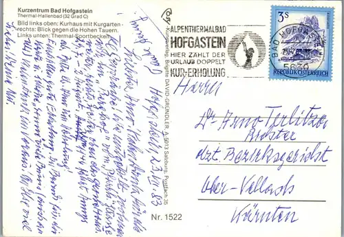 22726 - Salzburg - Bad Hofgastein , Kurhaus mit Kurgarten , Blick gegen Hohe Tauern , Mehrbildkarte - gelaufen 1983