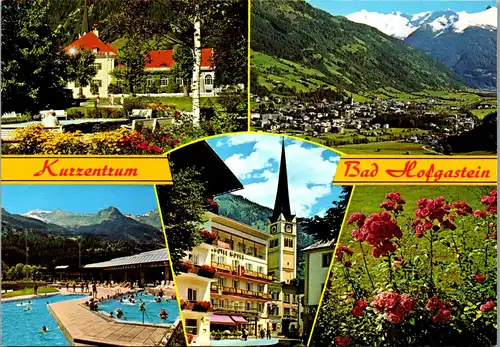 22733 - Salzburg - Bad Hofgastein , Kurhaus mit Kurgarten , Blick gegen Hohe Tauern , Mehrbildkarte - gelaufen 1983