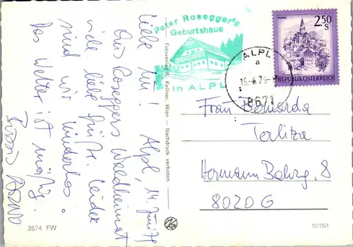 22754 - Steiermark - Krieglach , Alpl , Peter Rosegger 's Waldheimat - gelaufen 1979