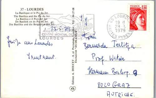 22755 - Frankreich - Lourdes , La Basilique et le Pic du jer - gelaufen 1979