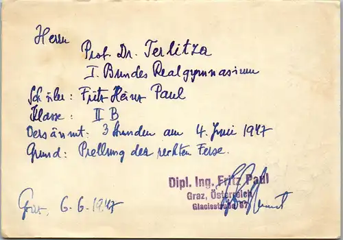 22782 - Notiz - Österreich , Graz , Bundes Realgymnasium v. 1947