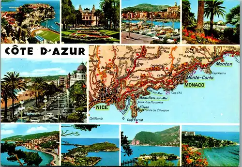 22798 - Cote d' Azur , Monaco , Monte Carlo , Menton , Beaulieu , Nice , Villefranche , Cap Ferrat , Eze , Mehrbildkarte - gelaufen 1983