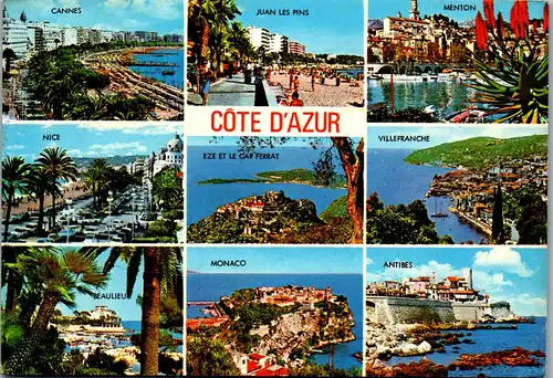 22799 - Cote d' Azur , Monaco , Cannes , Juan les Pins , Antibes , Menton , Beaulieu , Mehrbildkarte - gelaufen 1983