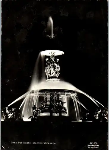 22854 - Steiermark - Graz bei Nacht , Stadtparkbrunnen - gelaufen 1959