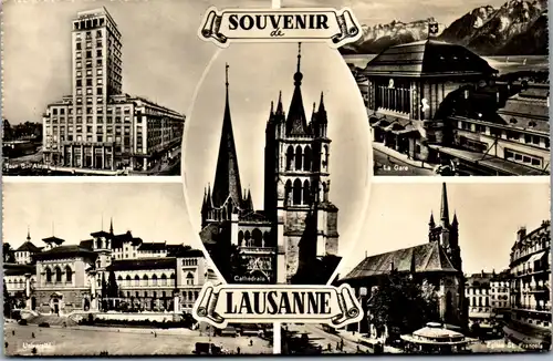 22902 - Schweiz - Lausanne , La Gare , Eglise St. Francois , Tour Bel' Air , Universite , Cathedrale , Mehrbildkarte - nicht gelaufen