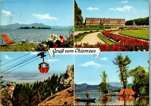 22973 - Deutschland - Chiemsee , Fraueninsel , Blick v. d. Kampenwandbahn , Schloß Herrenchiemsee , Zeltplatz - gelaufen 1964