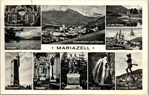 22976 - Steiermark - Mariazell , Gemeindealpe und Ötscher , in der Walster , Bürgeralpe , Basilika , Mehrbildkarte - gelaufen 1964