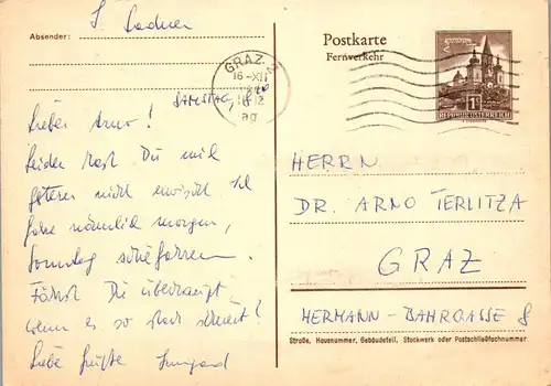 22994 - Österreich - Ganzsache , Graz - gelaufen 1961