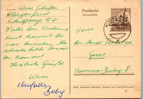 22997 - Österreich - Ganzsache , Klagenfurt - Graz - gelaufen 1961