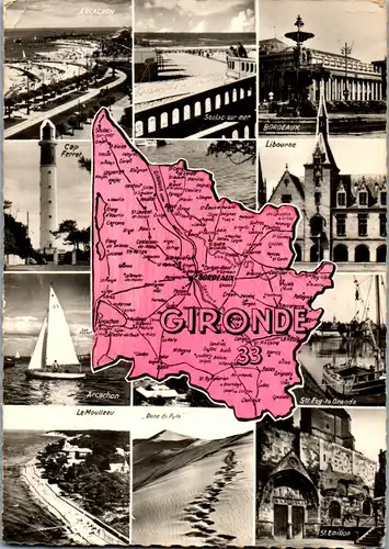 22998 - Frankreich - Gironde , Arcachon , Bordeaux , Cap Ferret , St. Emilion , Libourne , Mehrbildkarte - gelaufen 1961
