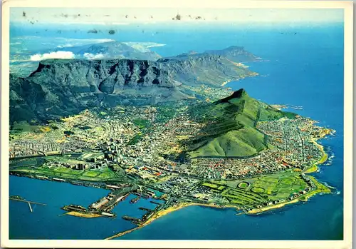 23014 - Südafrika - Cape Peninsula , Cape Town , Marine Green Point , Camps Bay behind Lion's Head - gelaufen 1990