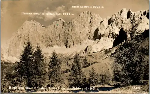 23111 - Steiermark - Blick gegen die Dachstein Südwände mit Südwand Hütte , Torstein , Mitterspitz , Hoher Dachstein - gelaufen 1941