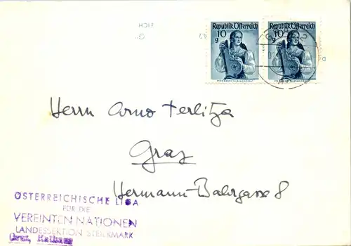 23131 - Österreich - Postkarte , Vereinte Nationen , Landessektion Steiermark , Graz - gelaufen 1960