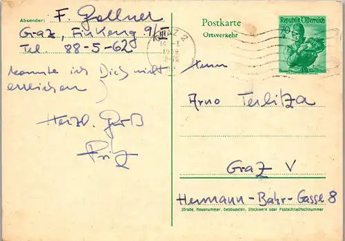 23141 - Österreich - Ganzsache , Graz - gelaufen 1959