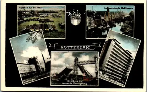 23161 - Niederlande - Rotterdam , Rijnaken op de mer , Coolsingel , Aelbrechtskalk Delfshavenn , Mehrbildkarte - gelaufen 1955