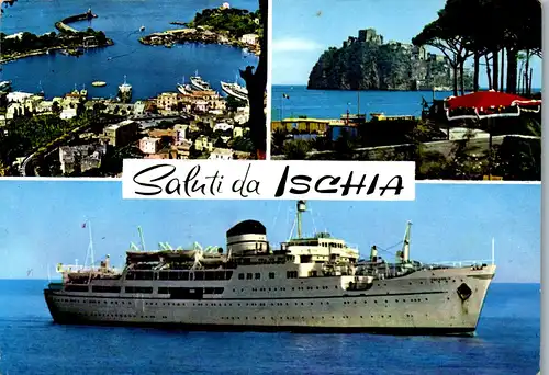 23197 - Italien - Saluti da Ischia , Schiff , Mehrbildkarte - gelaufen 1969
