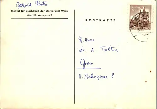23215 - Österreich - Postkarte , Institur für Biochemie der Universität Wien - gelaufen 1963