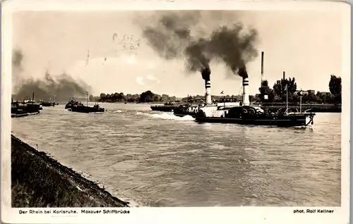 23248 - Deutschland - Karlsruhe , Der Rhein , Maxauer Schiffbrücke , Dampfer , Maximiliansau - gelaufen 1938