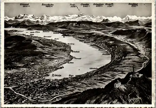 23253 - Schweiz - Zürichsee , Landkarte - gelaufen 1938