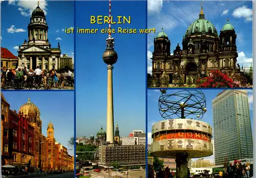 23309 - Deutschland - Berlin , Dom , Neue Synagoge , Oranienburger Straße , Fernsehturm , Weltzetuhr , Mehrbildkarte - gelaufen 2002