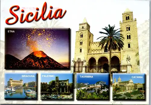 23315 - Italien - Sicilia , Etna , Siracusa , Palermo , Taormina , Catania , Mehrbildkarte - gelaufen 2004