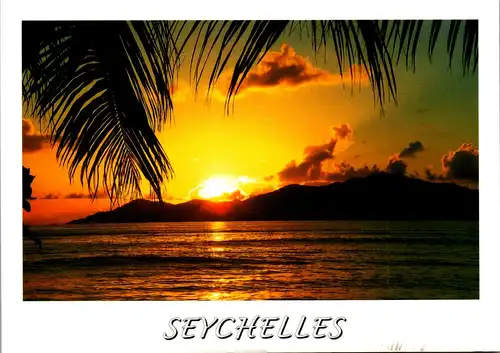 23316 - Seychellen - Anse Severe , La Digue , Sonnenuntergang - gelaufen 2004