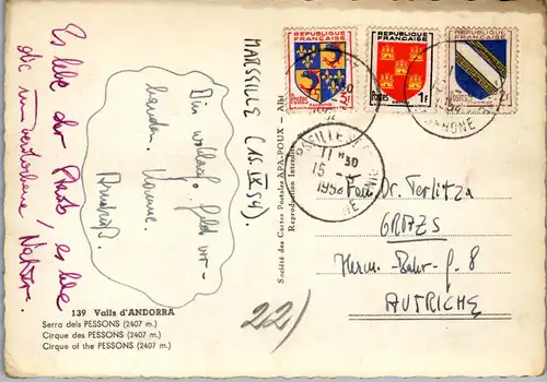 23334 - Andorra - Valls d' Andorra , Serra dels Pessons - gelaufen 1954