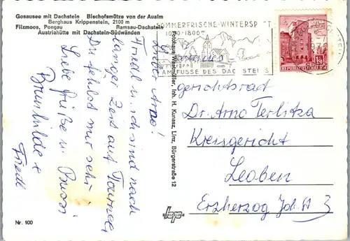 23398 - Steiermark - Dachsteingebiet , Gosausee , Bischofsmütze v. d. Aualm , Berghaus Krippenstein , Austriahütte - gelaufen 1972