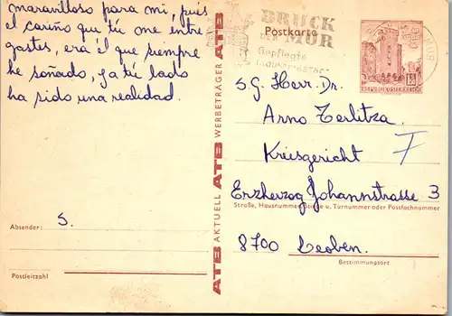 23405 - Steiermark - Ganzsache , Bruck an der Mur - Leoben - gelaufen 1973