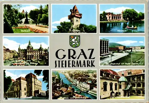 23458 - Steiermark - Graz , Opernhaus , Hilmteich , Hauptbahnhof , Mehrbildkarte - gelaufen 1968