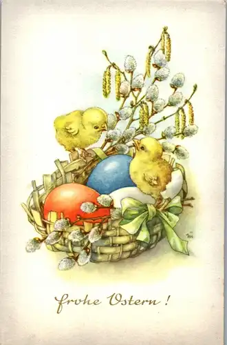 23543 - Glückwunsch - Frohe Ostern , signiert - gelaufen 1959